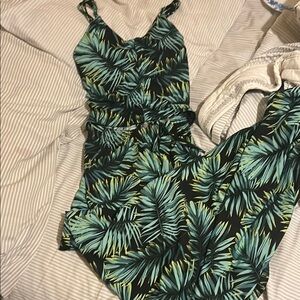 Tropical Leaf Print Kids One Piece